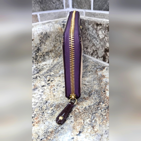 EUC Coach Purple/Tan Op Art Fabric and Leather Madison Continental Wallet - Picture 4 of 12